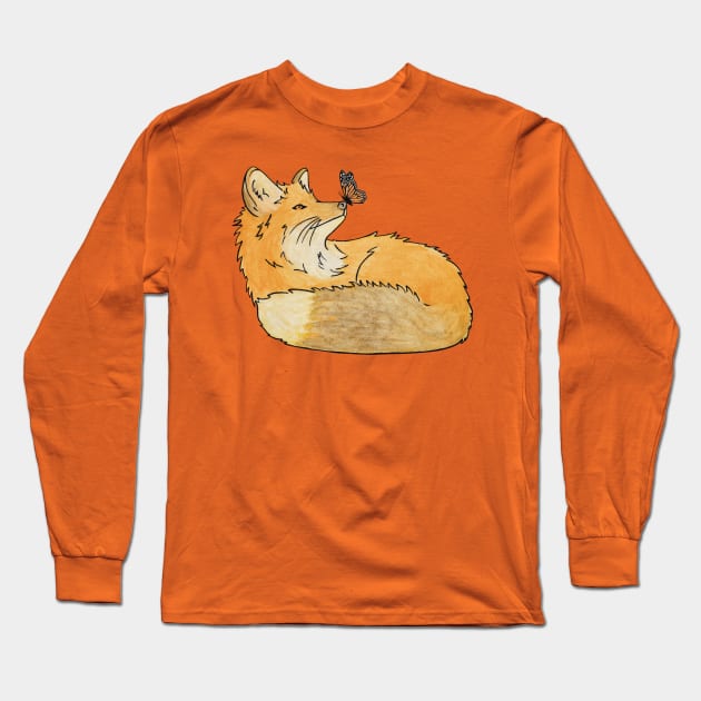 Fox and Butterfly Design Long Sleeve T-Shirt by Kassi Skye